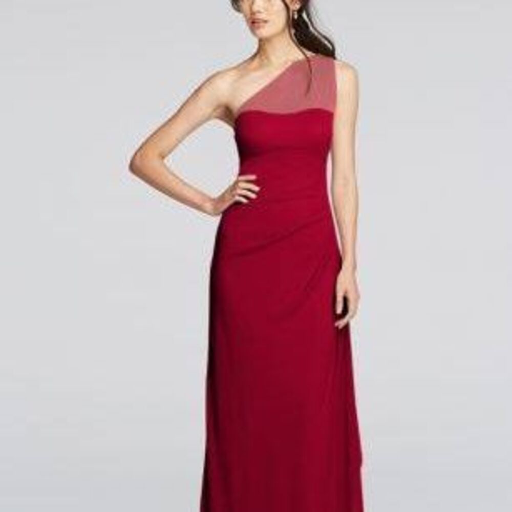 New Wine Colored One Shoulder Bridesmaid Dress Size 4 David's Bridal - NWT